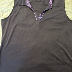 Black Sleeveless Shirt with Patterned Collar